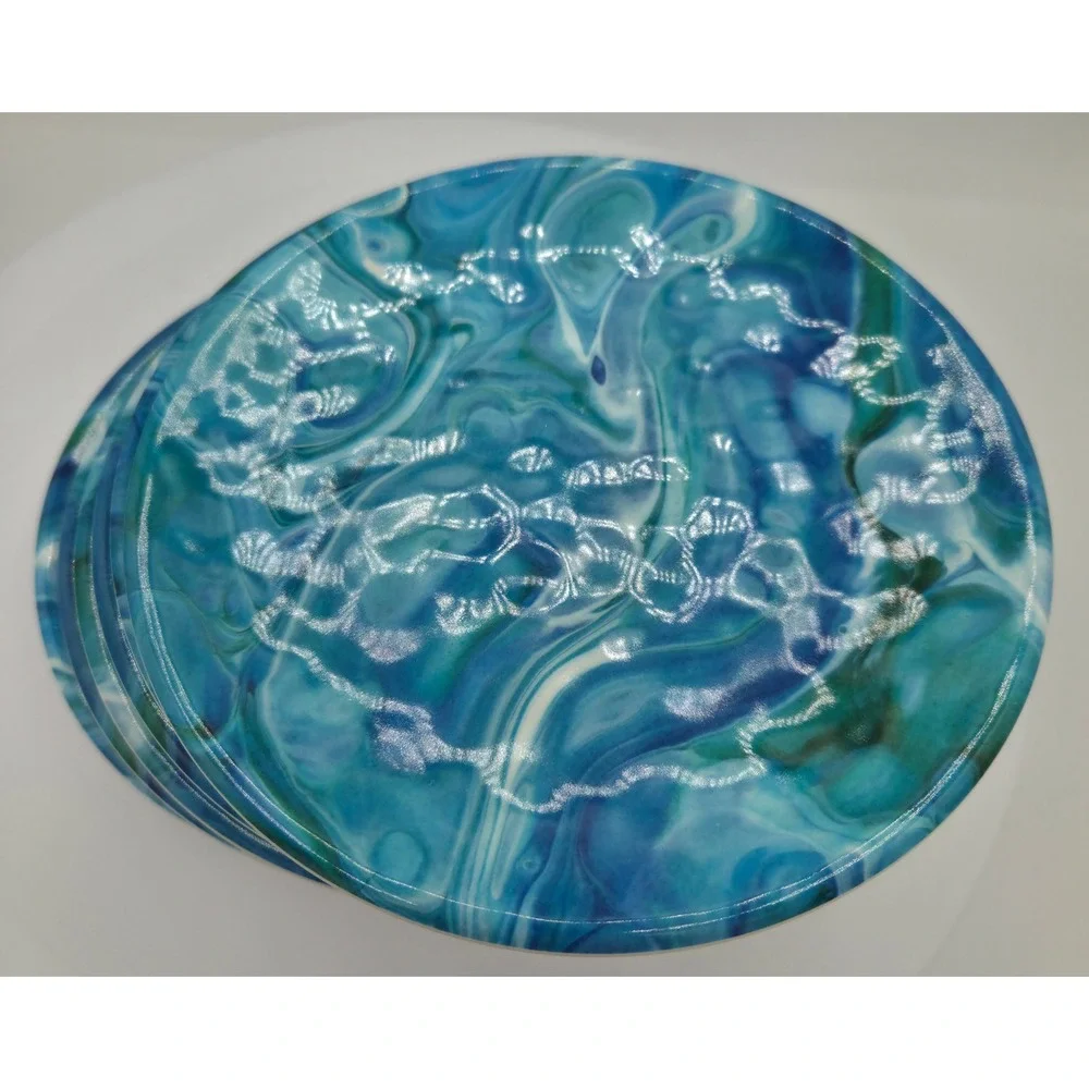 Certified International Fluidity Melamine Appetizer Plates Blue Marble Set‎ of 6